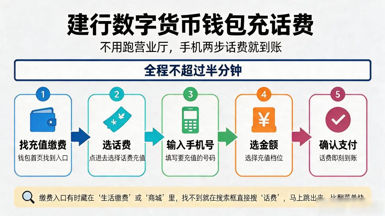 建行数字货币钱包充话费，不用跑营业厅，手机两步话费就到账
