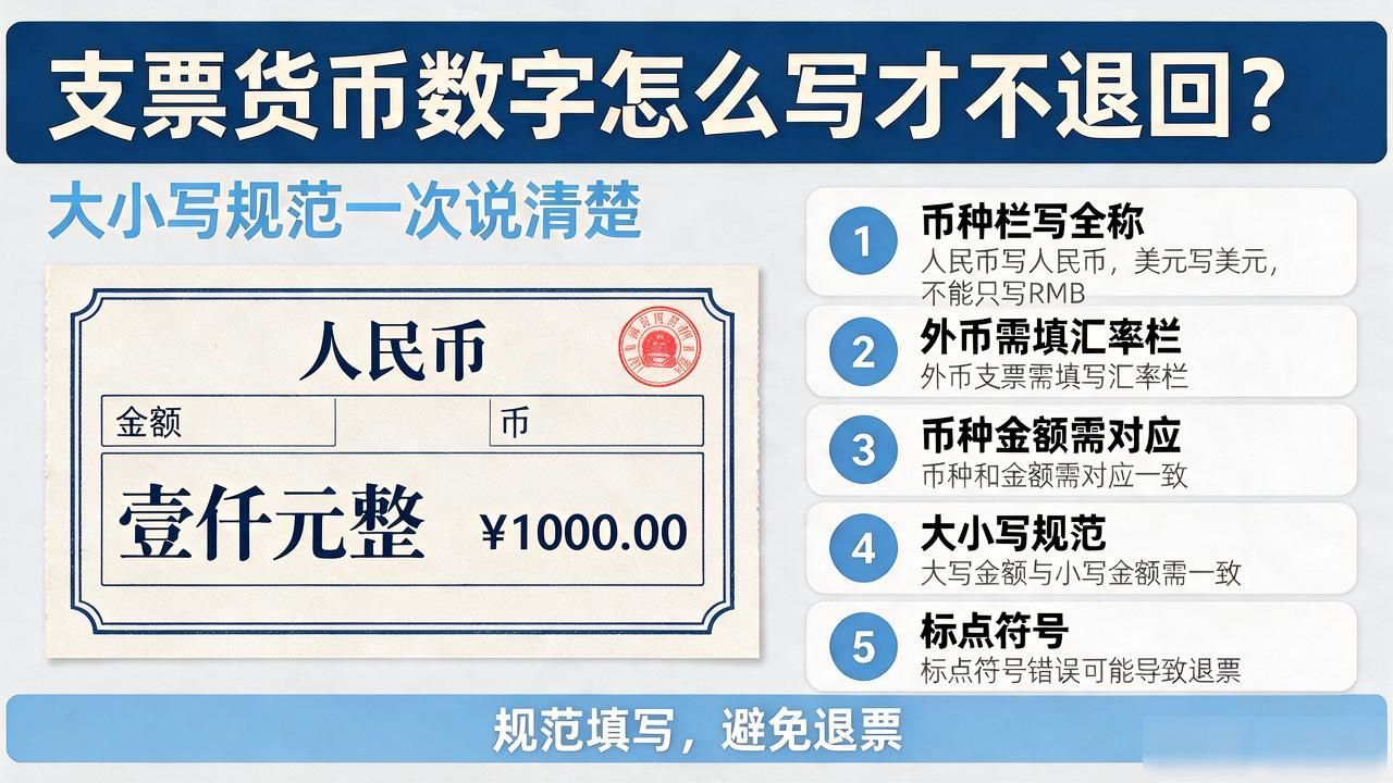 支票货币数字怎么写才不退回？大小写规范一次说清楚